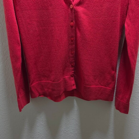 Loft Red Cotton V-Neck Button Cardigan Sweater | Size Small - Picture 7 of 12